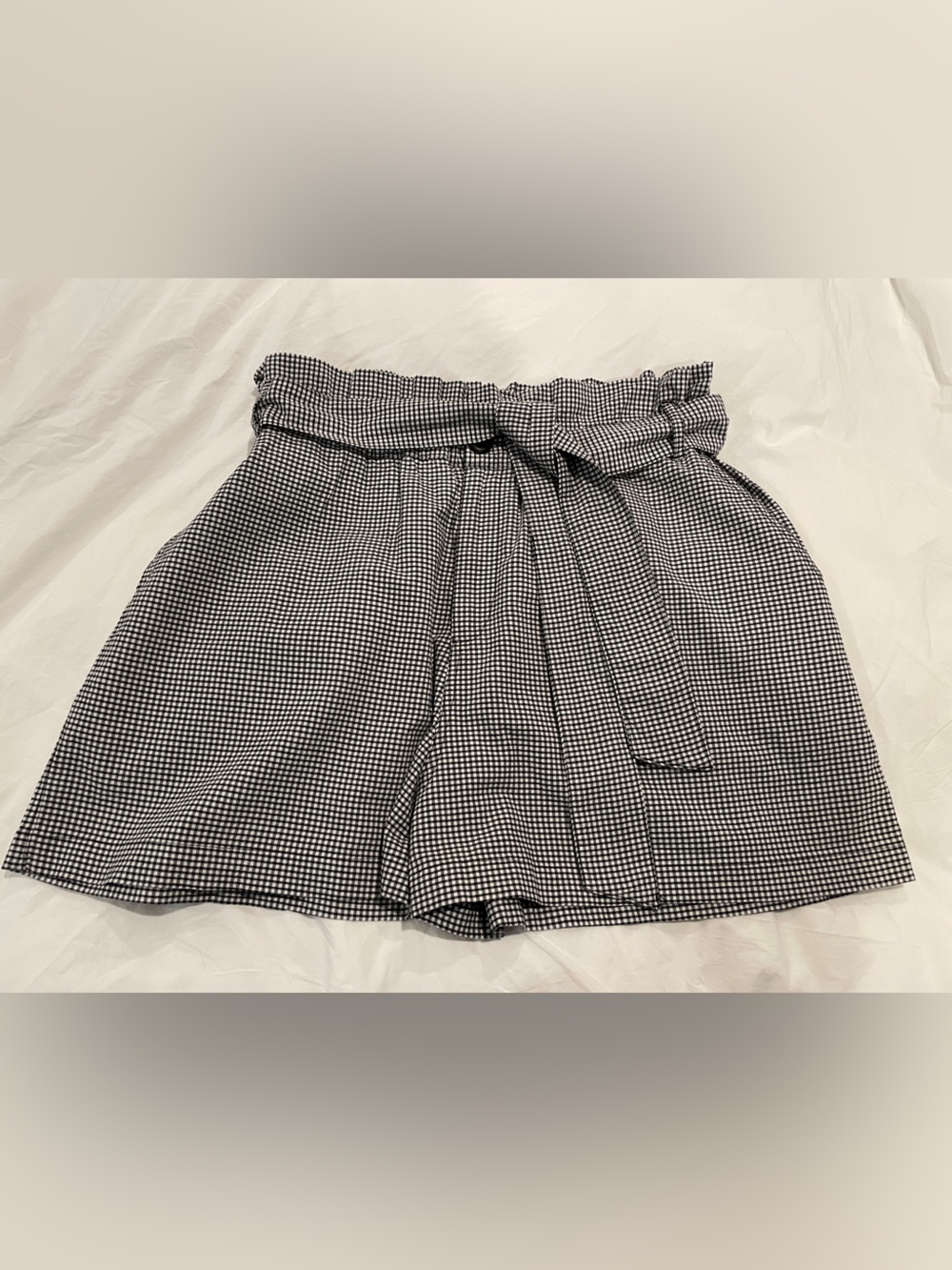 Black & White Gingham Paperbag Waist Women's Shorts L